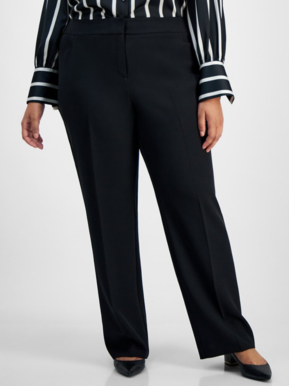 Kasper Black Straight Leg High Rise Work Causal Office Pants 24W NWT